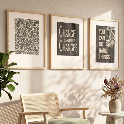 Motivational Quotes Wall Art Set of 3 Framed Prints for Creative Workspace