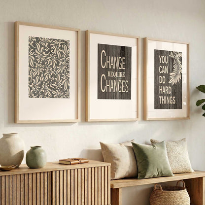 Motivational Quotes Wall Art Set of 3 Framed Prints for Creative Workspace