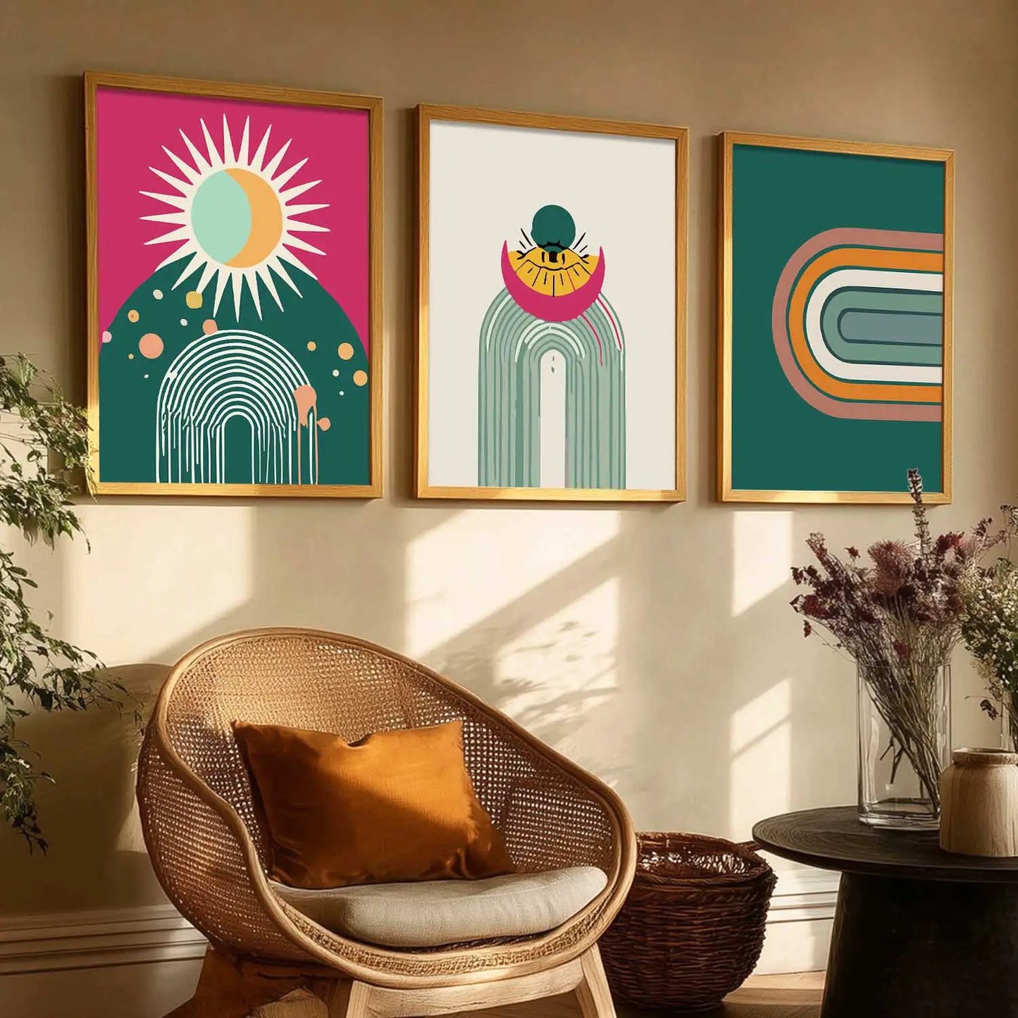 Boho Framed Wall Art Prints | Set of 3 | Home Decor