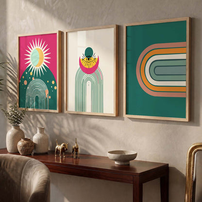 Sunburst Boho Bold Wall Art Set of 3 Framed Prints