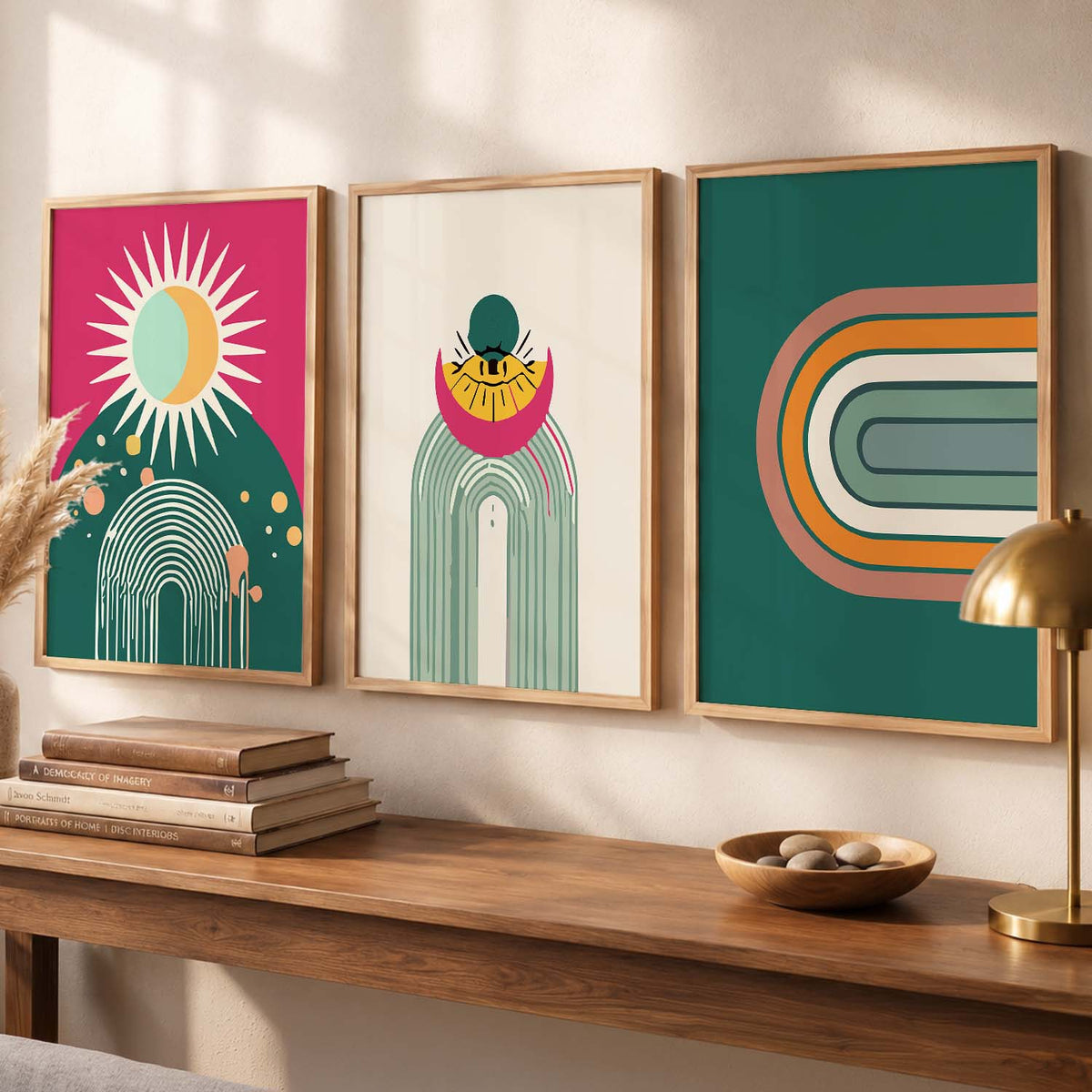 Sunburst Boho Bold Wall Art Set of 3 Framed Prints