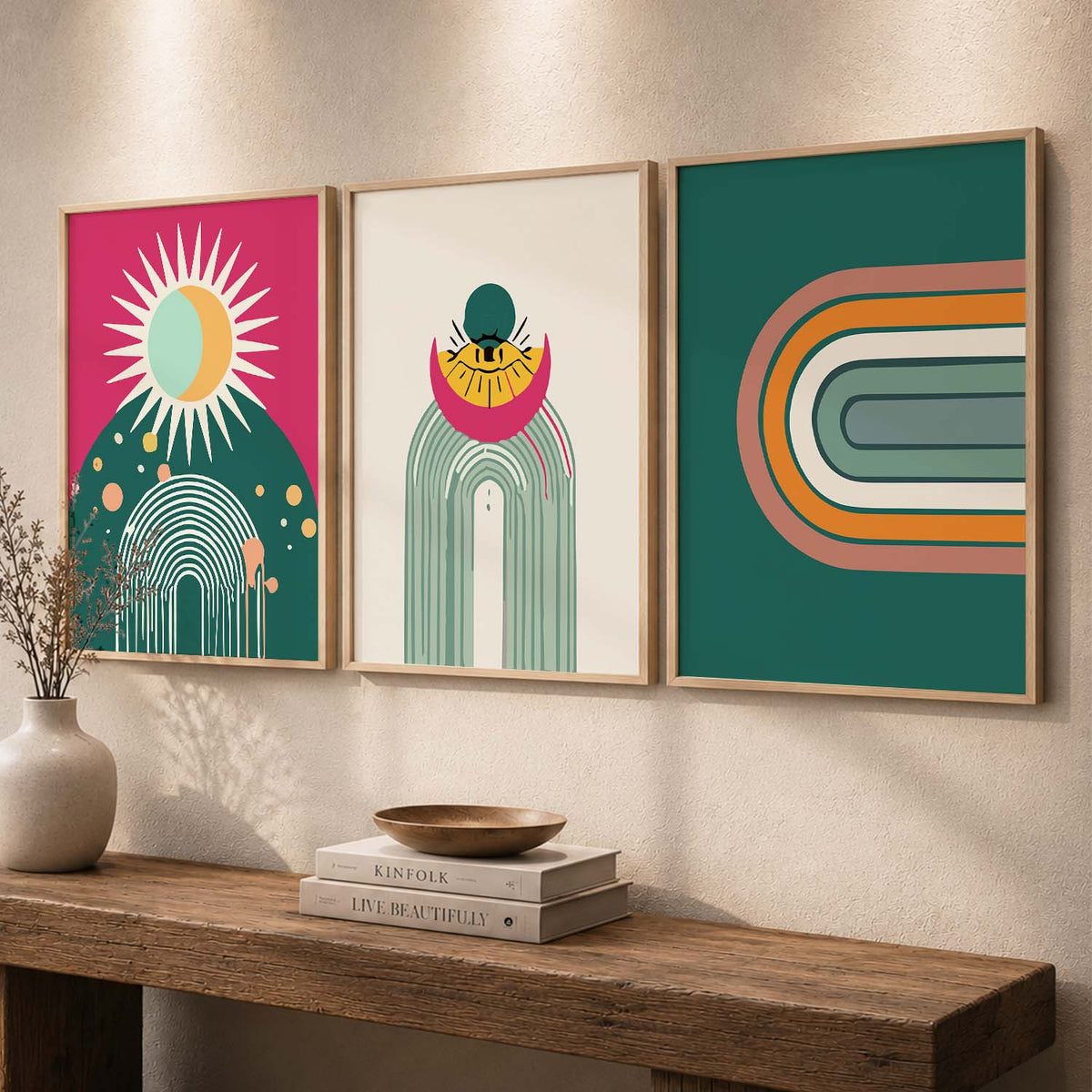 Sunburst Boho Bold Wall Art Set of 3 Framed Prints