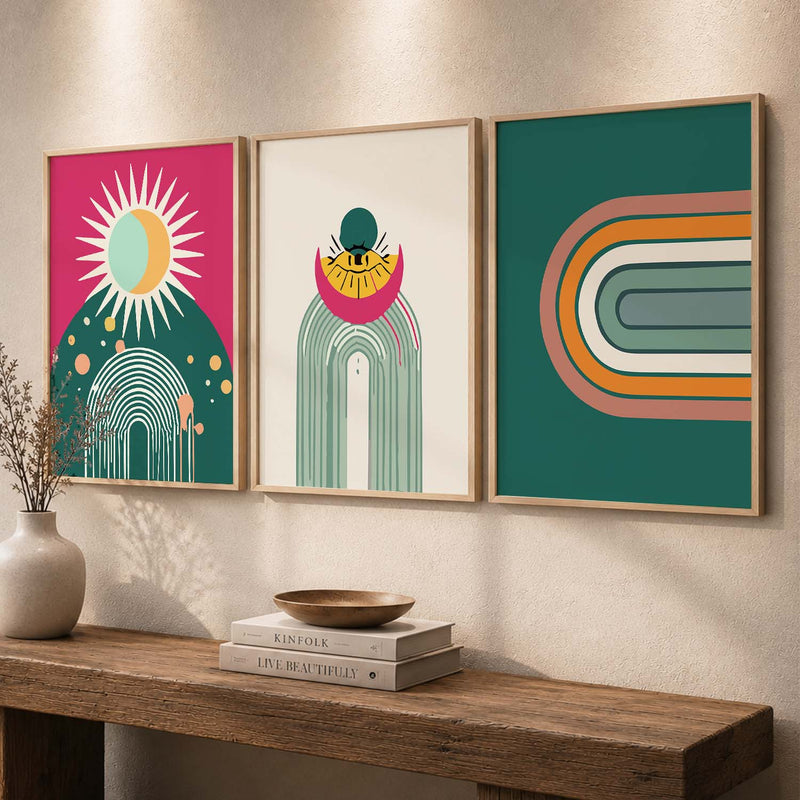 Sunburst Boho Bold Wall Art Set of 3 Framed Prints
