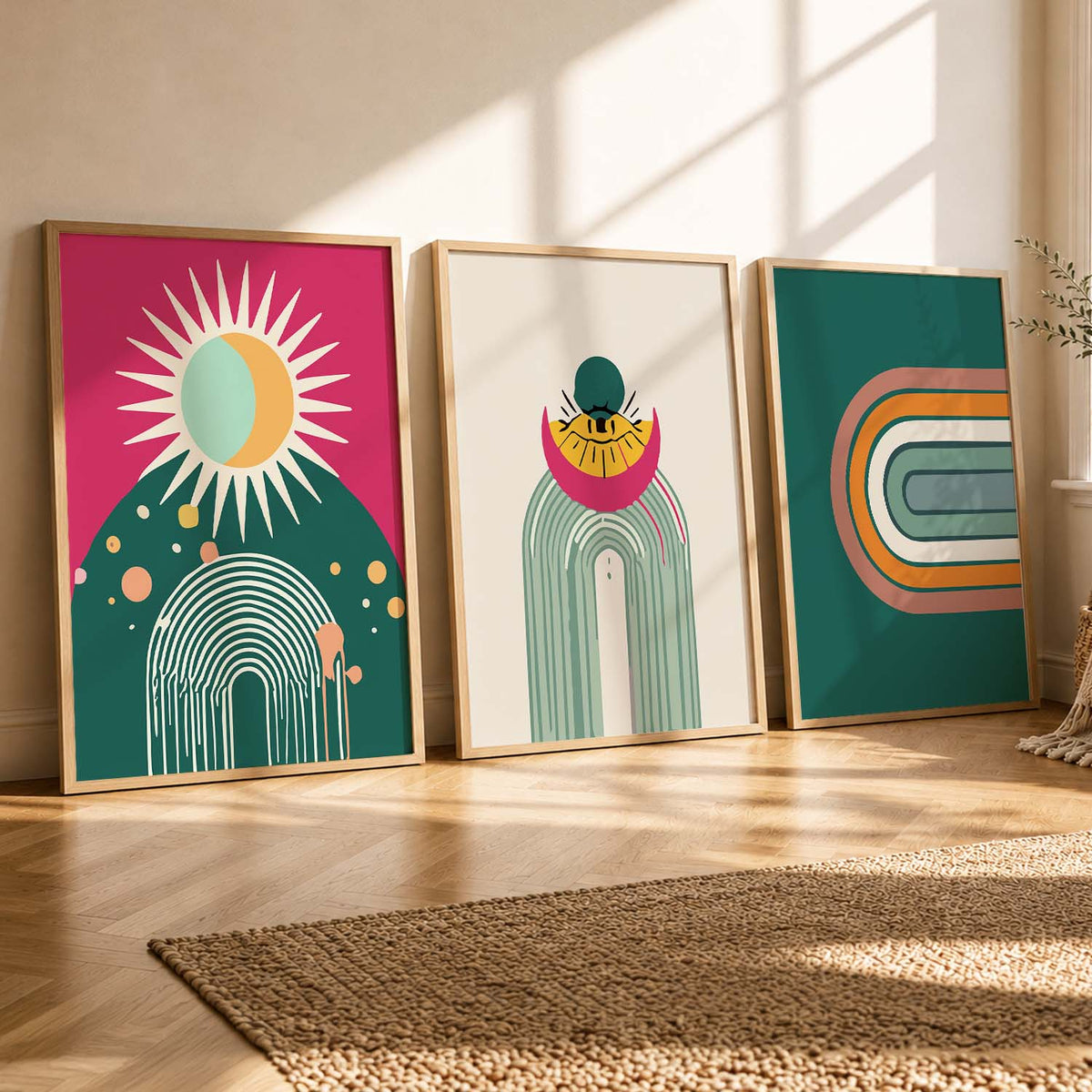 Sunburst Boho Bold Wall Art Set of 3 Framed Prints