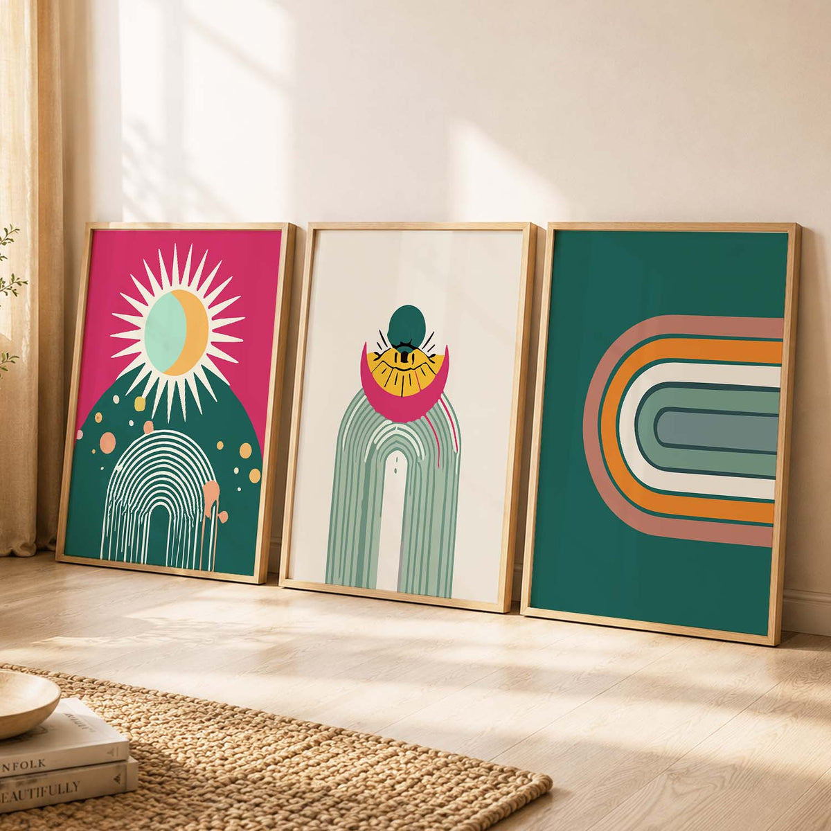Sunburst Boho Bold Wall Art Set of 3 Framed Prints