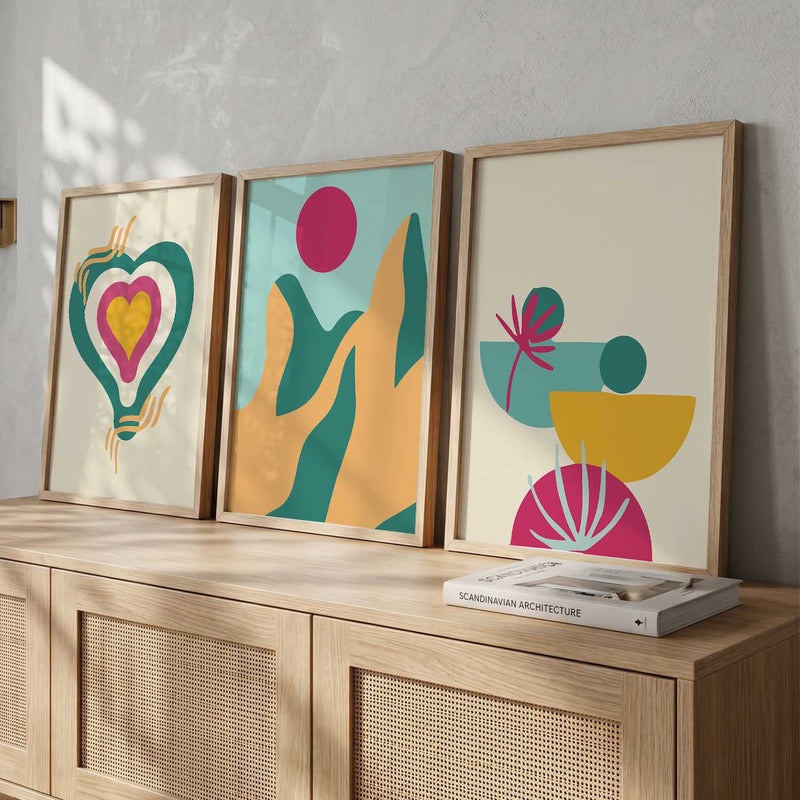 Abstract Boho Modern Wall Art Set of 3 Framed Prints
