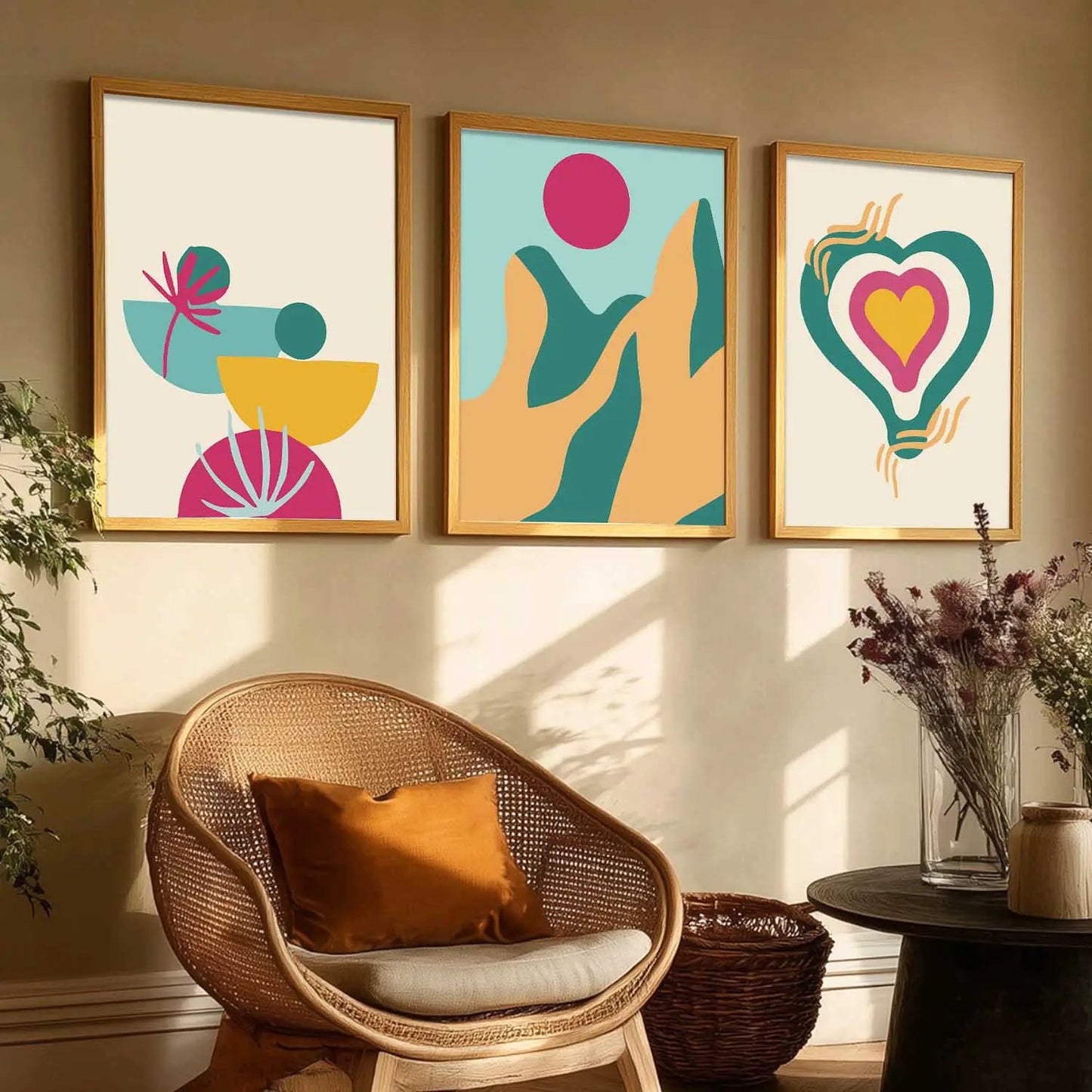 Boho Framed Wall Art Prints | Set of 3 | Home Decor