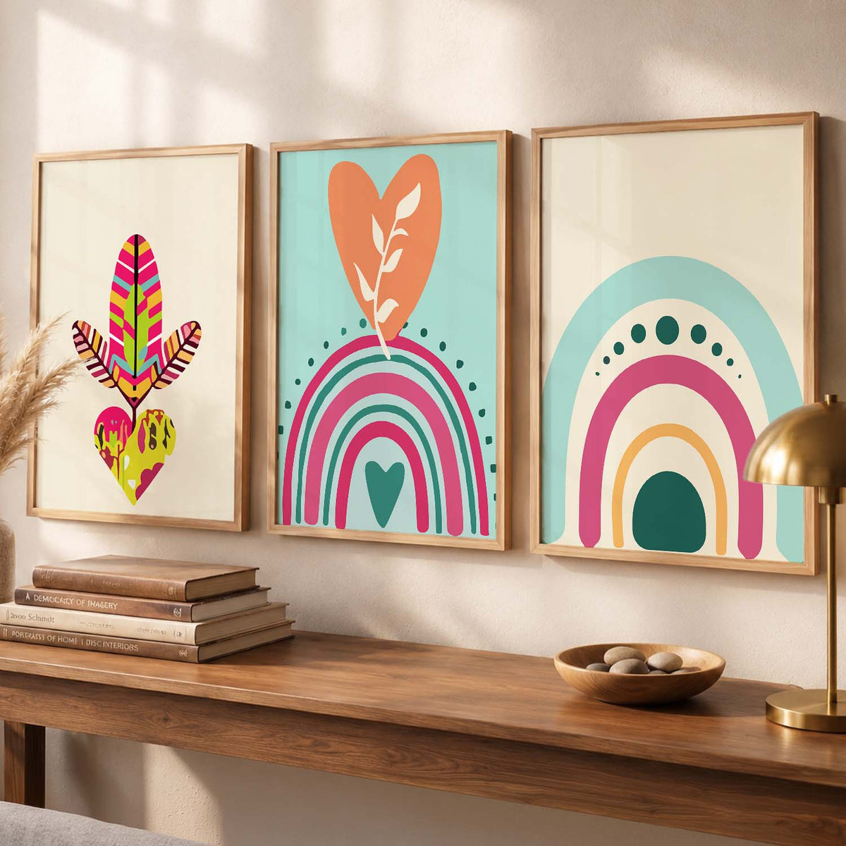 Sun Motif Boho Bold Wall Art Set of 3 Framed Prints
