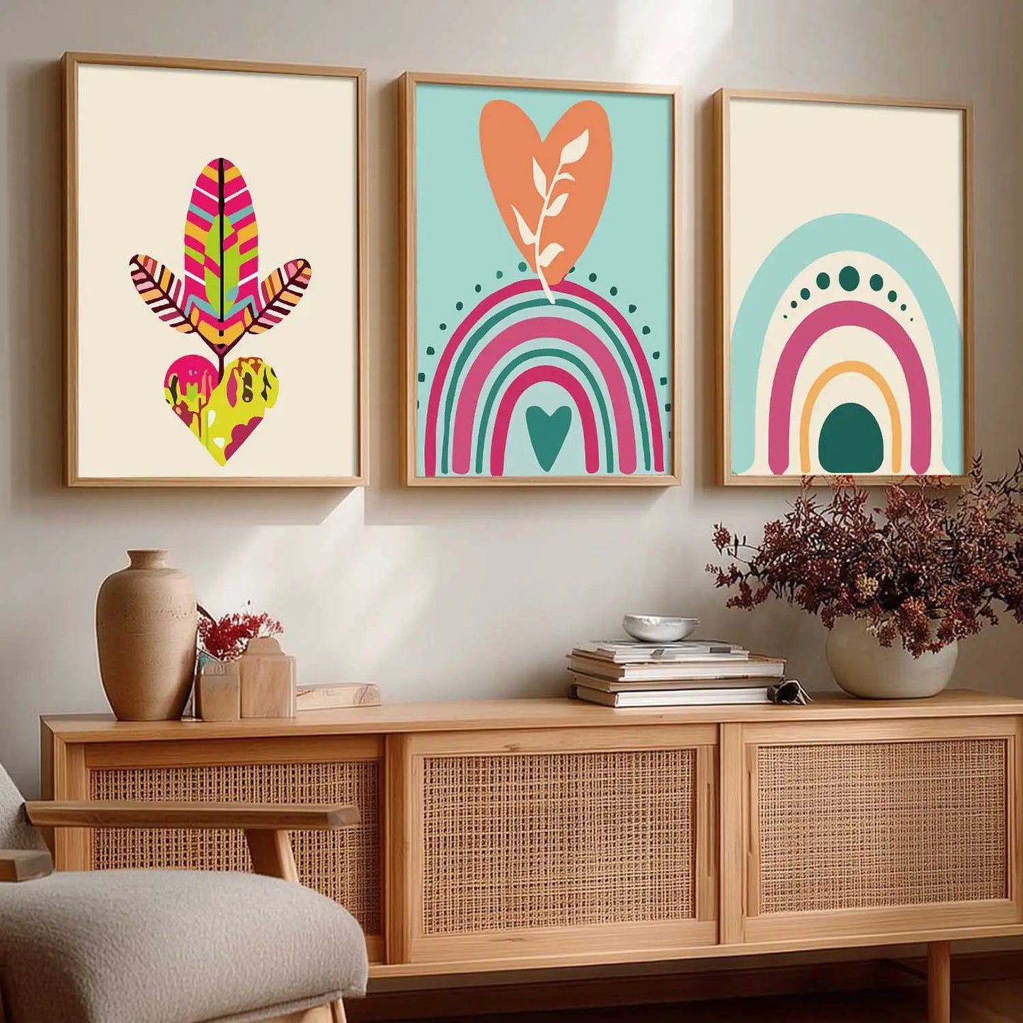 Boho Framed Wall Art Prints | Set of 3 | Home Decor