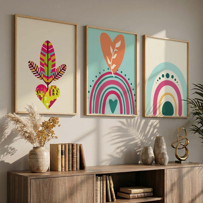 Sun Motif Boho Bold Wall Art Set of 3 Framed Prints