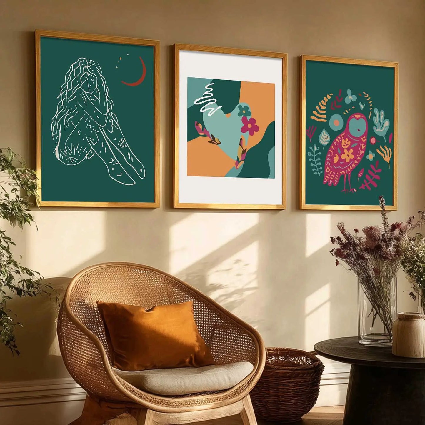 Boho Framed Wall Art Prints | Set of 3 | Home Decor