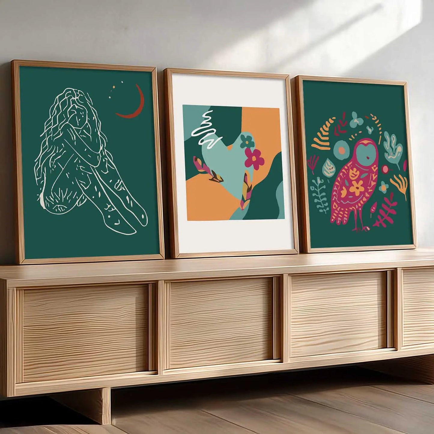 Boho Framed Wall Art Prints | Set of 3 | Home Decor
