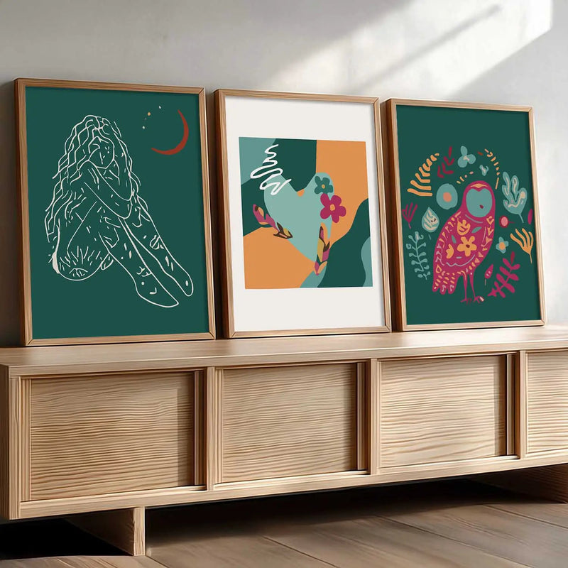 Boho Framed Wall Art Prints | Set of 3 | Home Decor