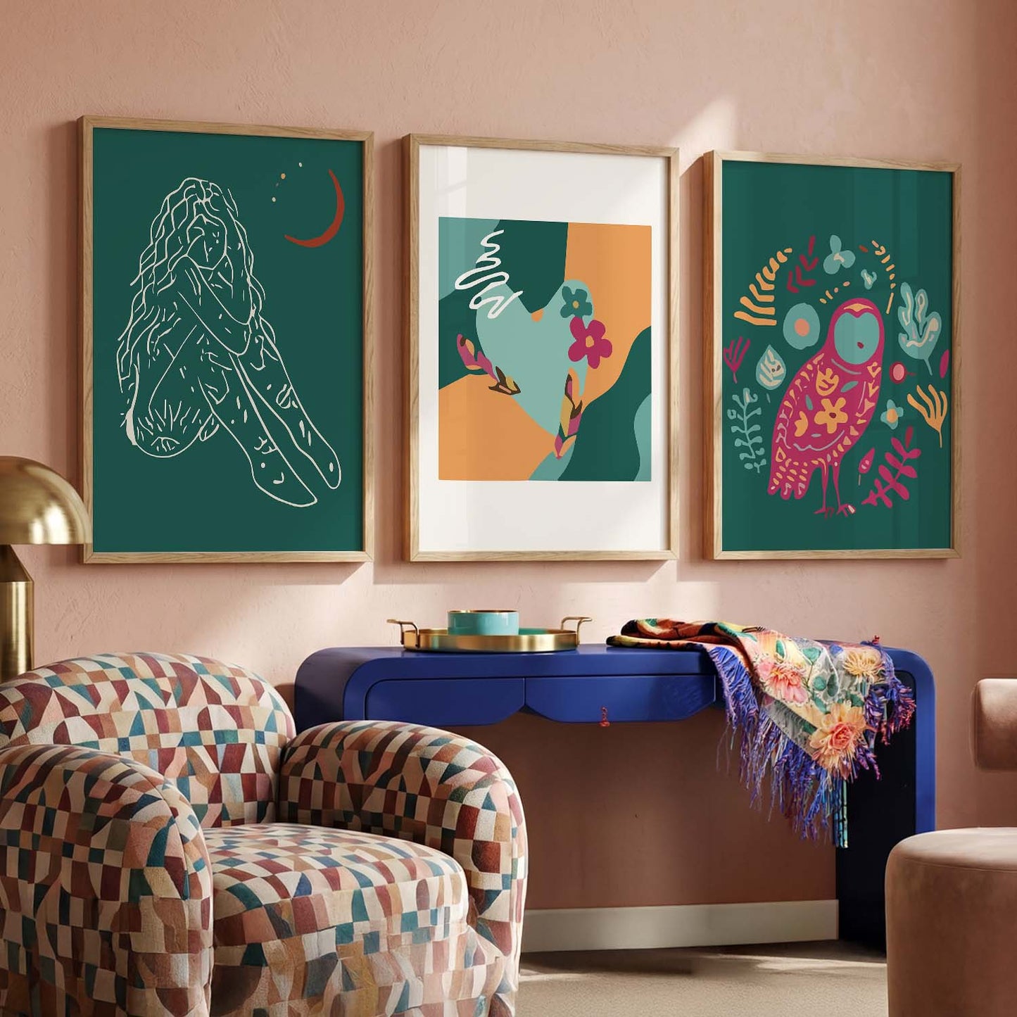 Abstract Shape Boho Calm Wall Art Set of 3 Framed Prints