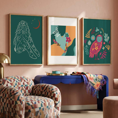 Abstract Shape Boho Calm Wall Art Set of 3 Framed Prints