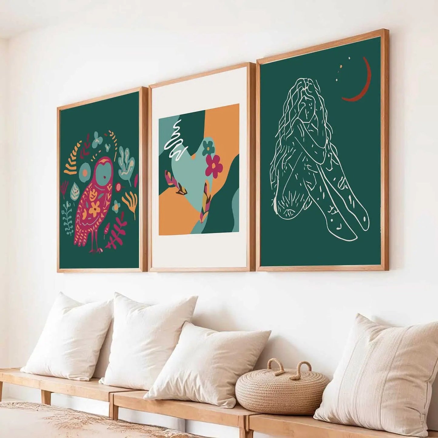 Boho Framed Wall Art Prints | Set of 3 | Home Decor
