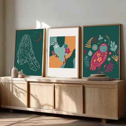 Boho Framed Wall Art Prints | Set of 3 | Home Decor