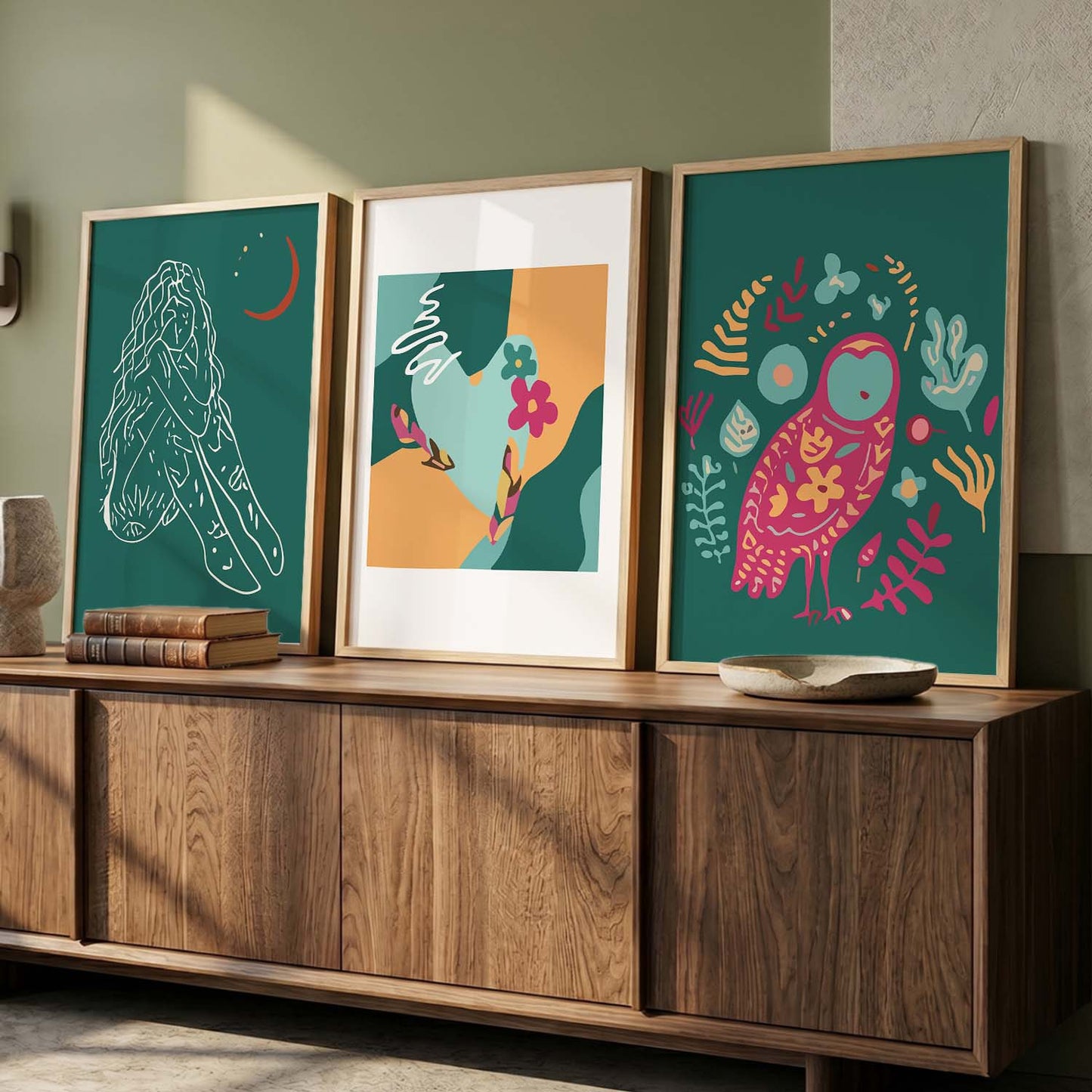 Abstract Shape Boho Calm Wall Art Set of 3 Framed Prints
