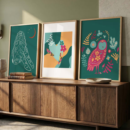 Abstract Shape Boho Calm Wall Art Set of 3 Framed Prints