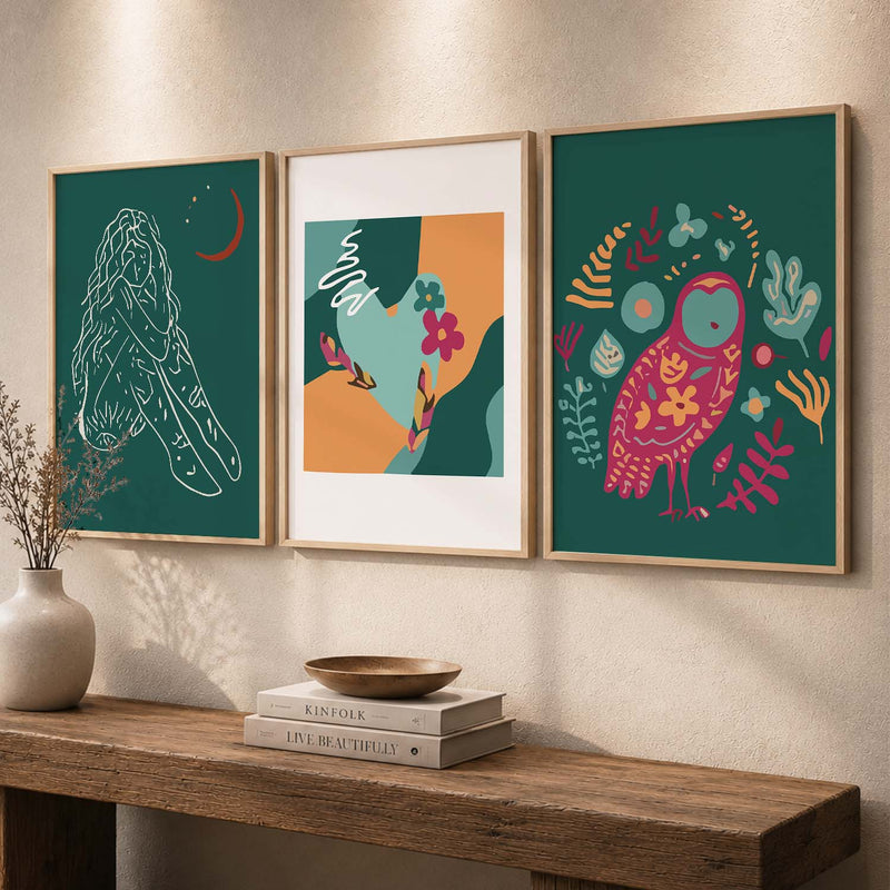 Abstract Shape Boho Calm Wall Art Set of 3 Framed Prints