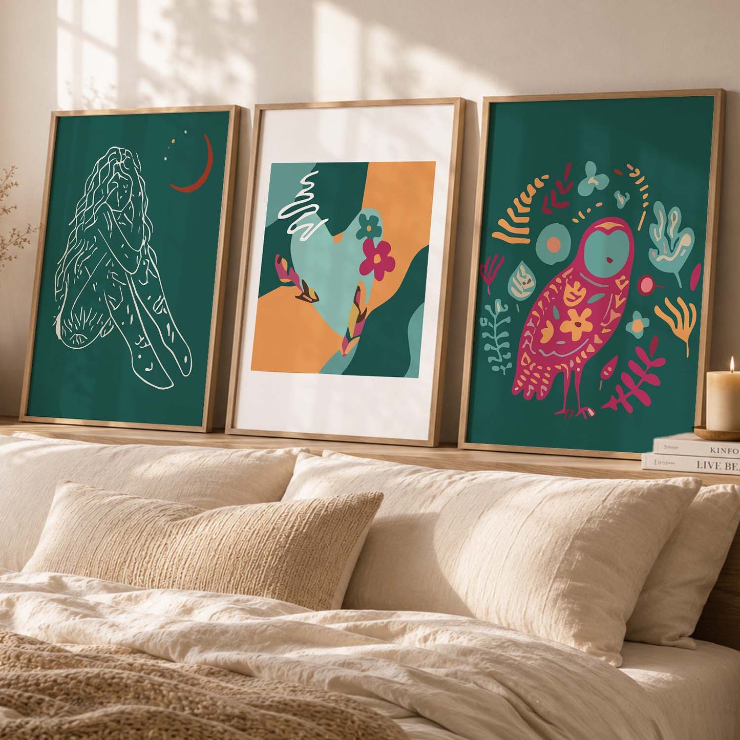 Abstract Shape Boho Calm Wall Art Set of 3 Framed Prints