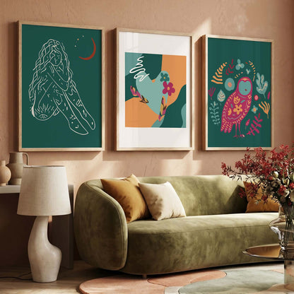 Abstract Shape Boho Calm Wall Art Set of 3 Framed Prints