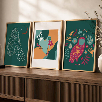 Abstract Shape Boho Calm Wall Art Set of 3 Framed Prints