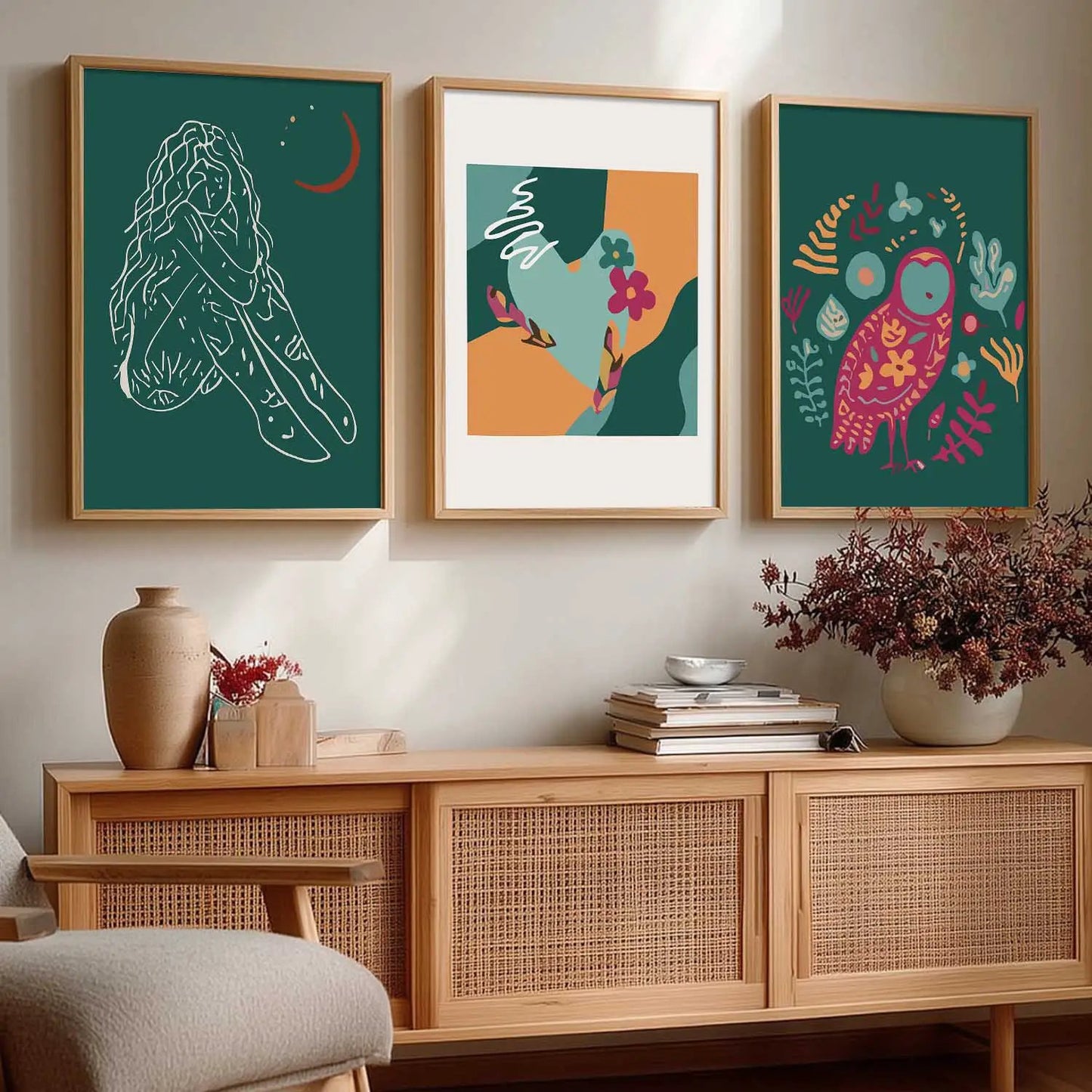 Boho Framed Wall Art Prints | Set of 3 | Home Decor