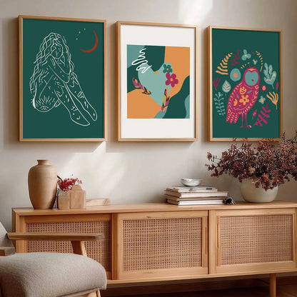 Boho Framed Wall Art Prints | Set of 3 | Home Decor