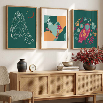 Abstract Shape Boho Calm Wall Art Set of 3 Framed Prints