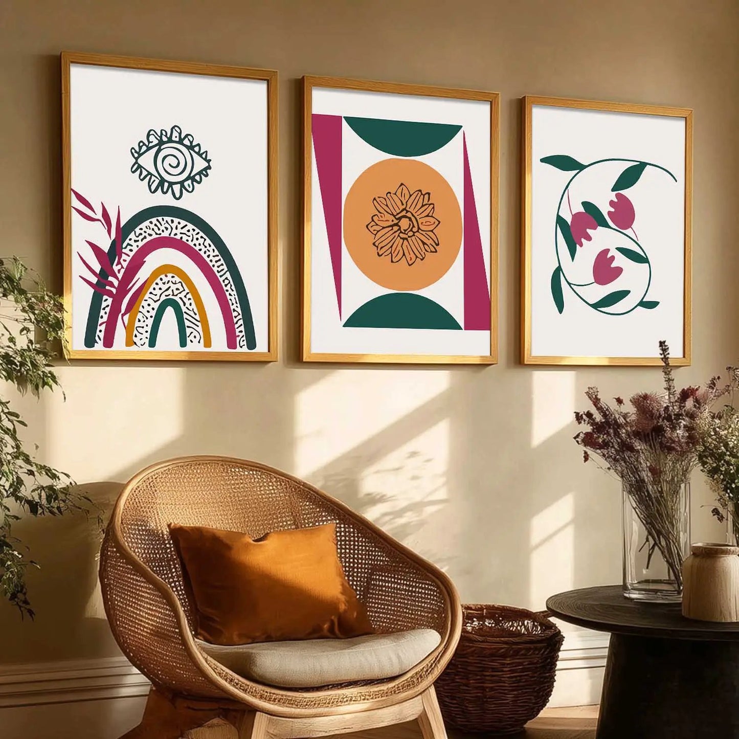 Boho Framed Wall Art Prints | Set of 3 | Home Decor