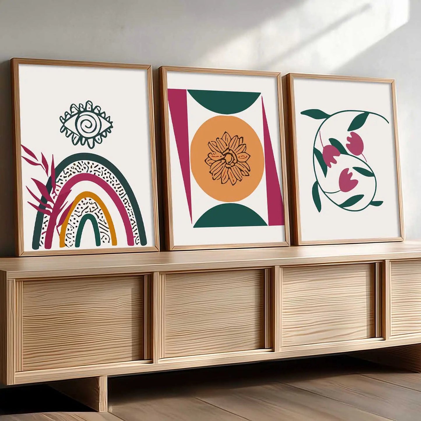 Boho Framed Wall Art Prints | Set of 3 | Home Decor