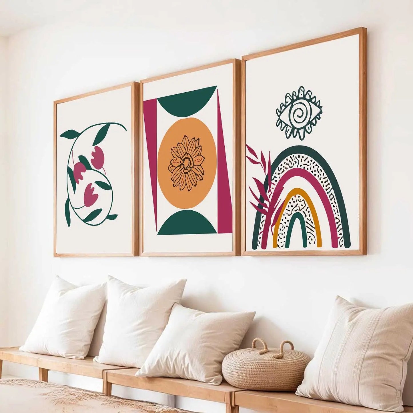 Boho Framed Wall Art Prints | Set of 3 | Home Decor