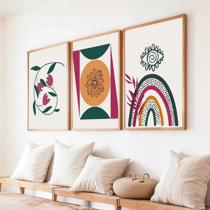 Boho Framed Wall Art Prints | Set of 3 | Home Decor