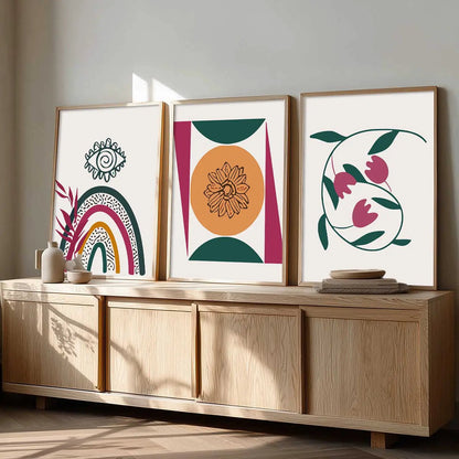Boho Framed Wall Art Prints | Set of 3 | Home Decor