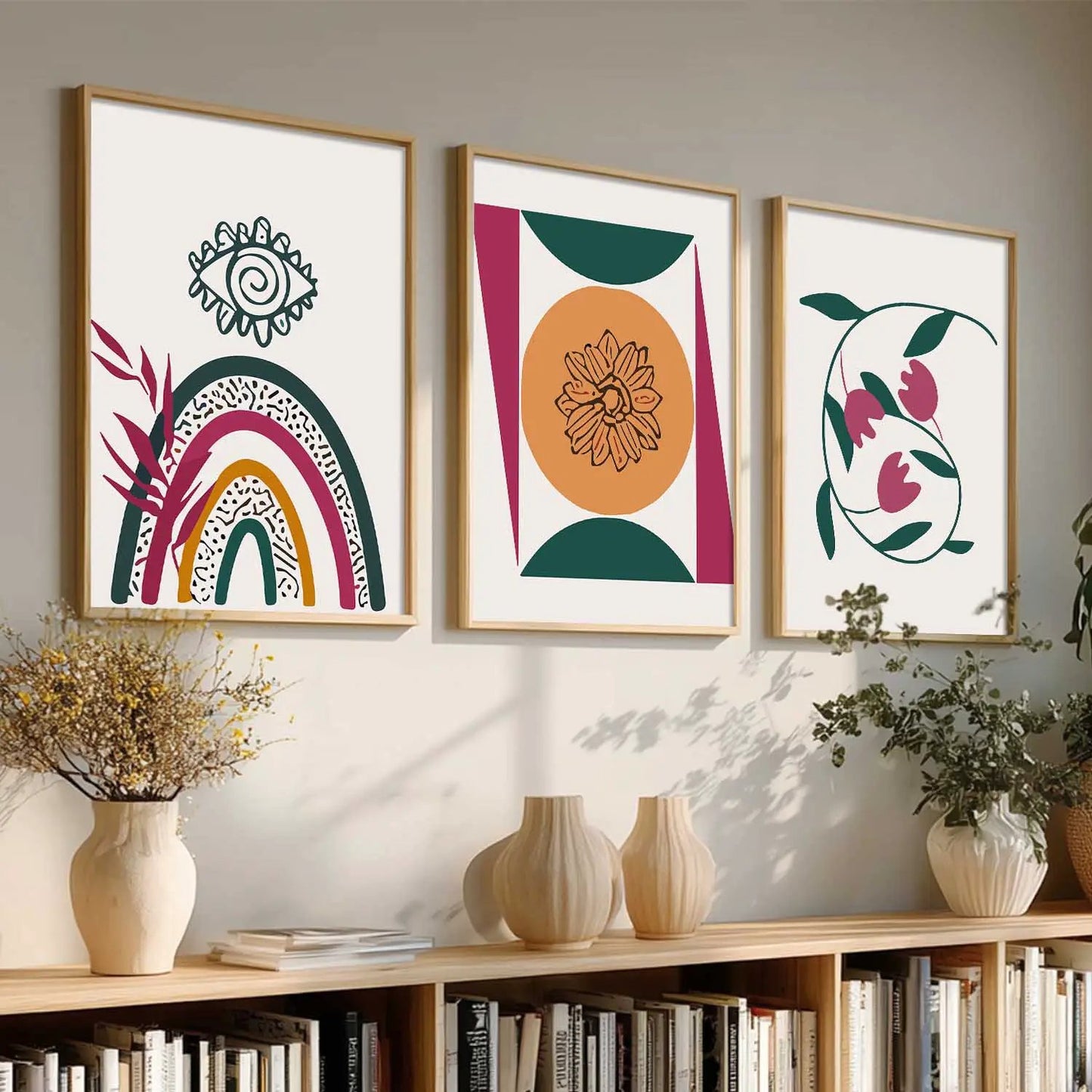 Boho Framed Wall Art Prints | Set of 3 | Home Decor