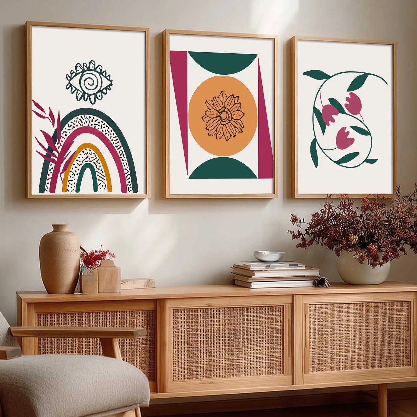 Boho Framed Wall Art Prints | Set of 3 | Home Decor