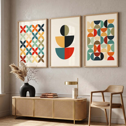 Geometric Abstract Boho Modern Wall Art Set of 3 Framed Prints