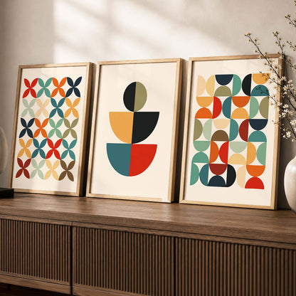 Geometric Abstract Boho Modern Wall Art Set of 3 Framed Prints
