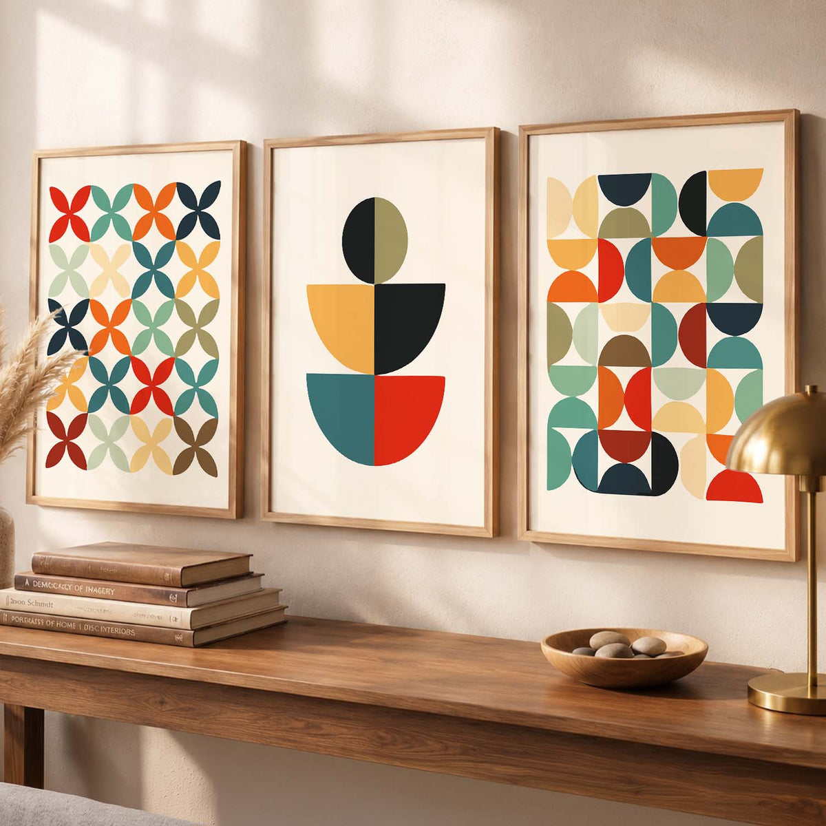 Geometric Abstract Boho Modern Wall Art Set of 3 Framed Prints