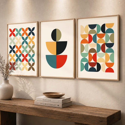 Geometric Abstract Boho Modern Wall Art Set of 3 Framed Prints