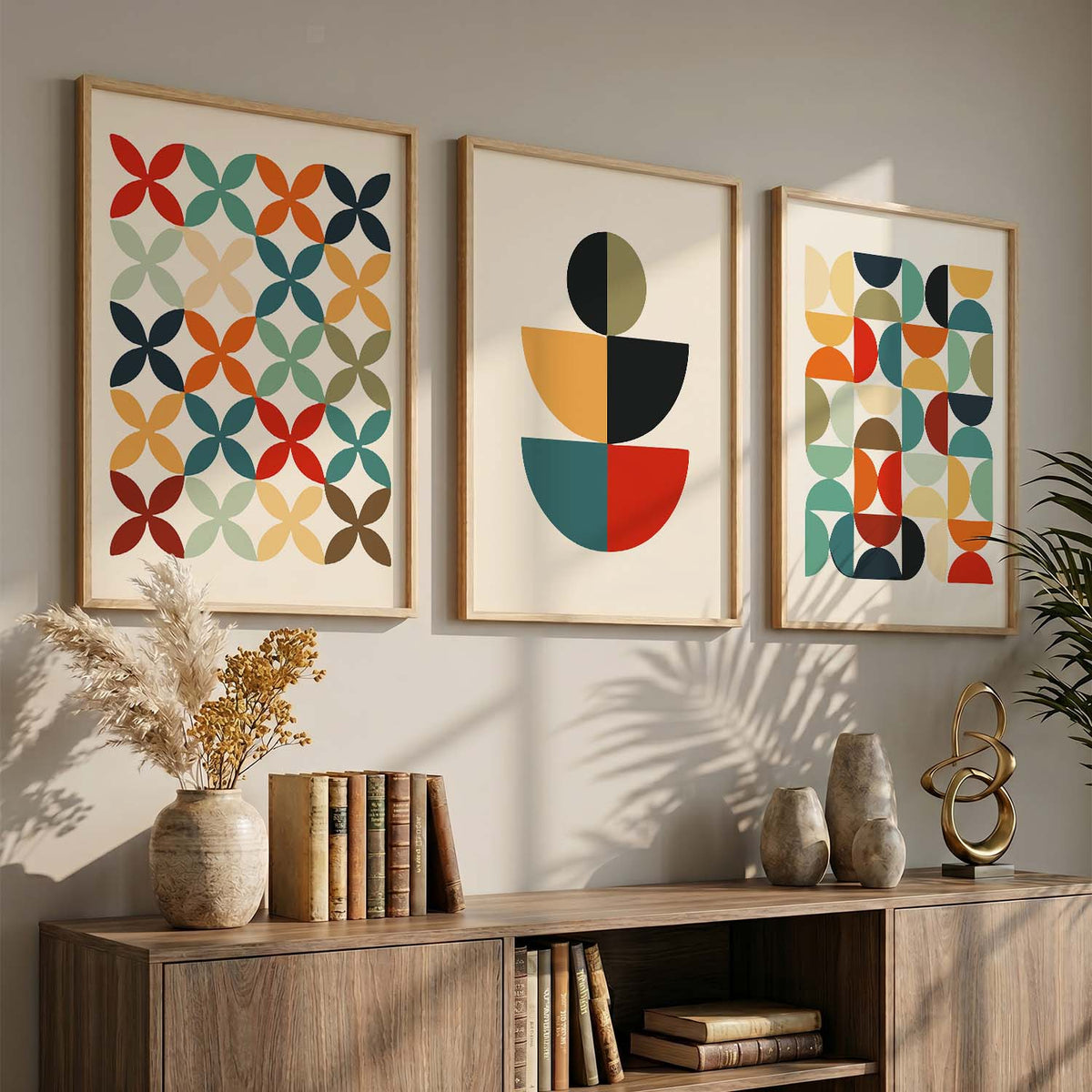Geometric Abstract Boho Modern Wall Art Set of 3 Framed Prints