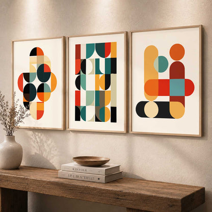 Geometric Abstract Boho Modern Wall Art Set of 3 Framed Prints