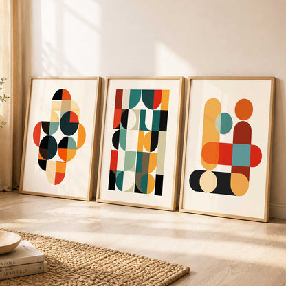 Geometric Abstract Boho Modern Wall Art Set of 3 Framed Prints