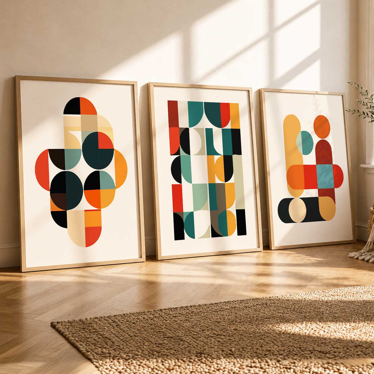 Geometric Abstract Boho Modern Wall Art Set of 3 Framed Prints
