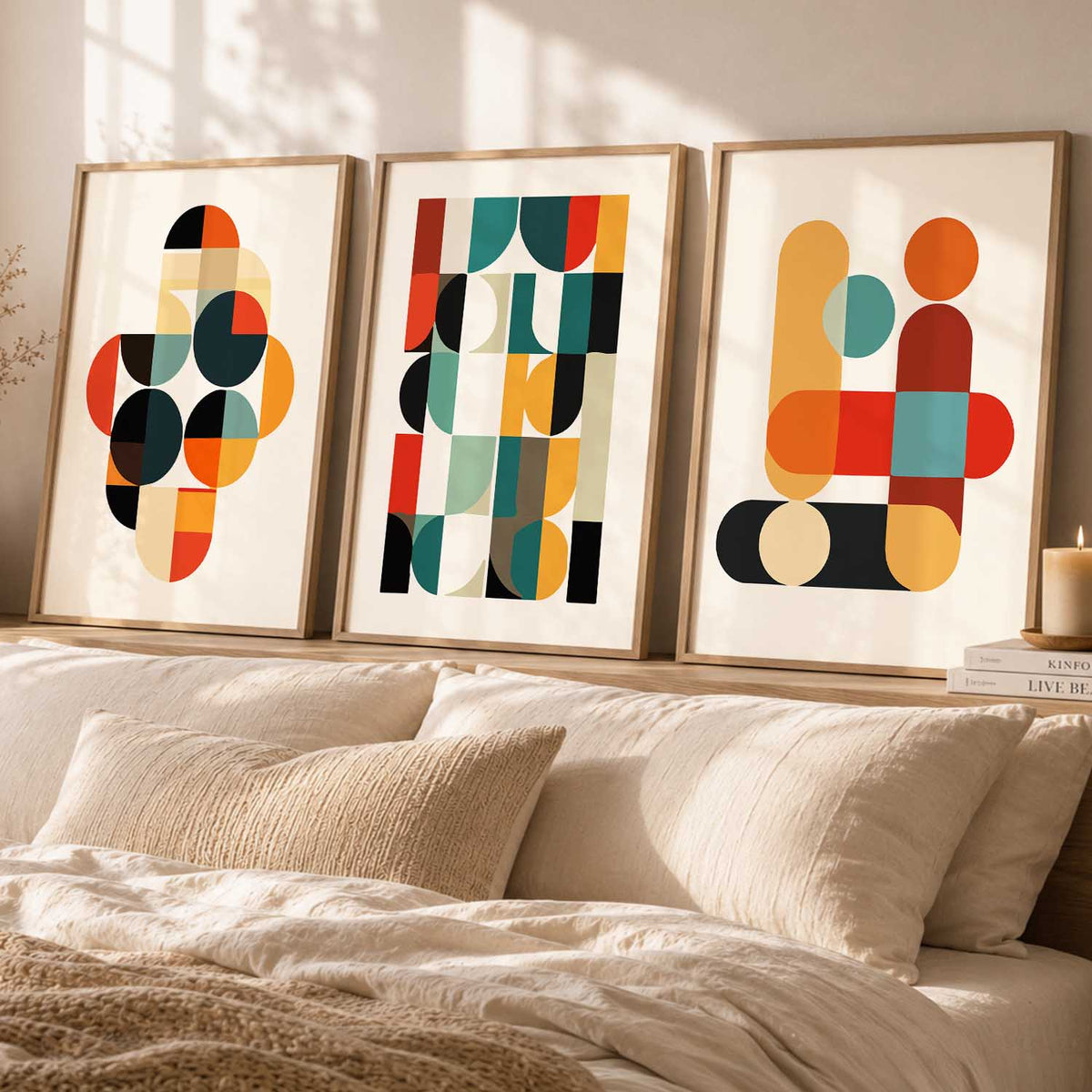 Geometric Abstract Boho Modern Wall Art Set of 3 Framed Prints