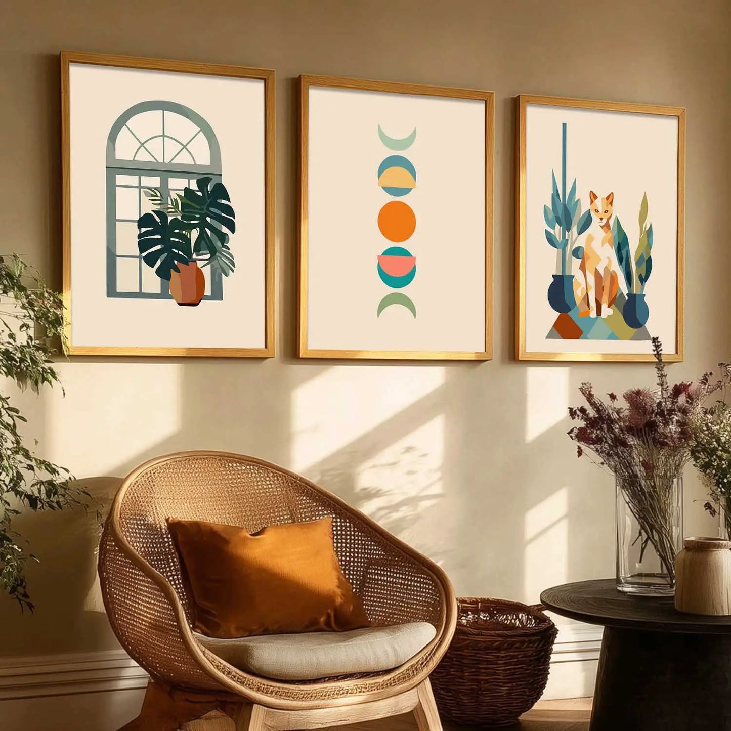 Boho Framed Wall Art Prints | Set of 3 | Home Decor