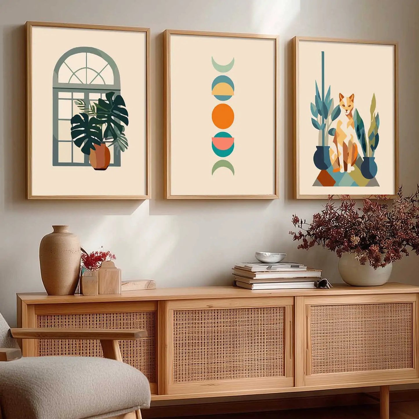 Boho Framed Wall Art Prints | Set of 3 | Home Decor