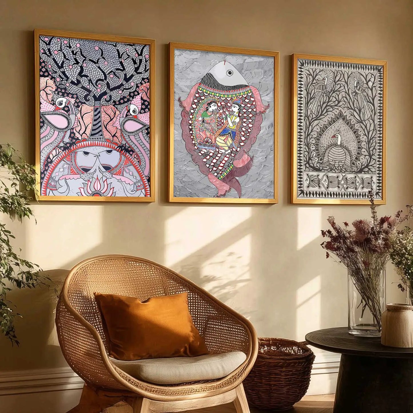 Madhubani   Wall  Art Paintings for Living Room - Wall Poster With frames
