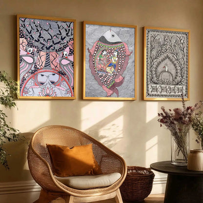 Madhubani   Wall  Art Paintings for Living Room - Wall Poster With frames